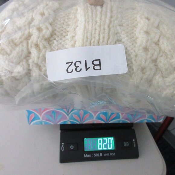 Handknit Sweater Women's Button Up Grandma Cable Knit Cardigan Ivory Wool L 820 - Picture 11 of 11